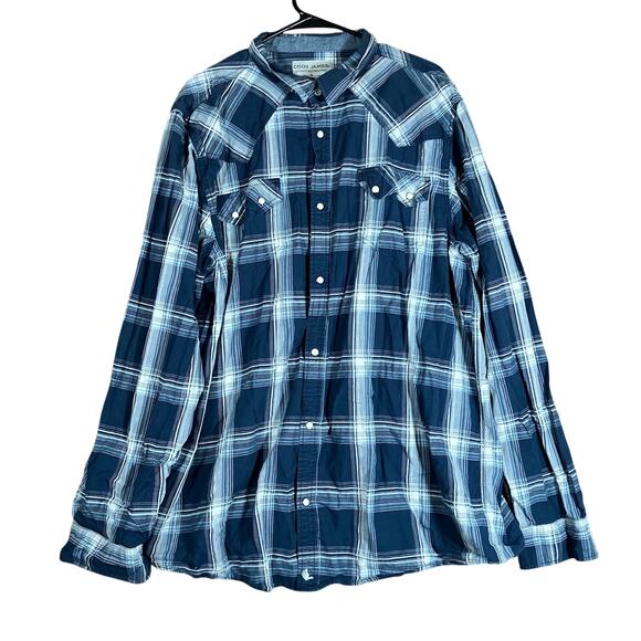 Cody James Mens Shirt Navy Blue Western Plaid Tall Fit Pearl Snap Western 3XLT - Picture 1 of 12